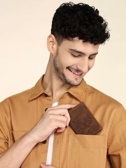 Sassora - Brown Premium Leather RFID Embossed Pattern Notecase (L)