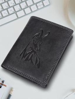 Sassora - Black Premium Leather RFID Animal Embossed Pattern Notecase (L)