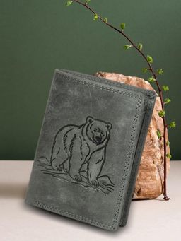 Sassora - Grey Premium Leather RFID Embossed Pattern Notecase (L)