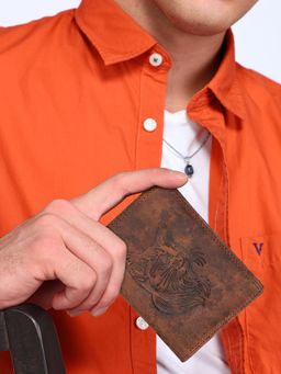 Sassora - Brown Premium Leather RFID Embossed Pattern Notecase (L)