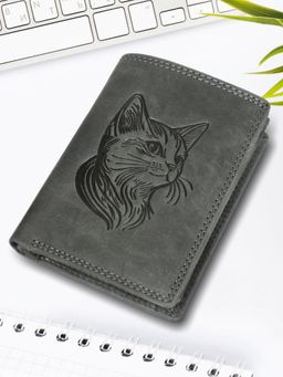 Sassora - Grey Premium Leather RFID Embossed Pattern Notecase (L)