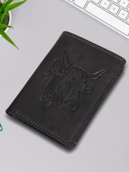 Sassora - Black Premium Leather RFID Embossed Pattern Notecase (L)