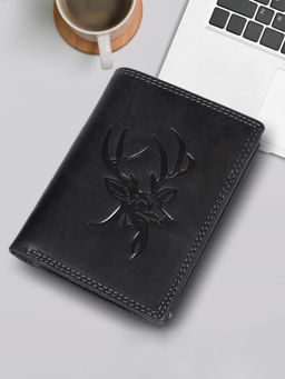 Sassora - Black Premium Leather RFID Bike Embossed Pattern Notecase (L)