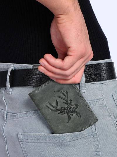 Grey Premium Leather RFID Embossed Pattern Notecase (L)