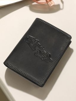 Sassora - Black Premium Leather RFID Embossed Pattern Notecase (L)