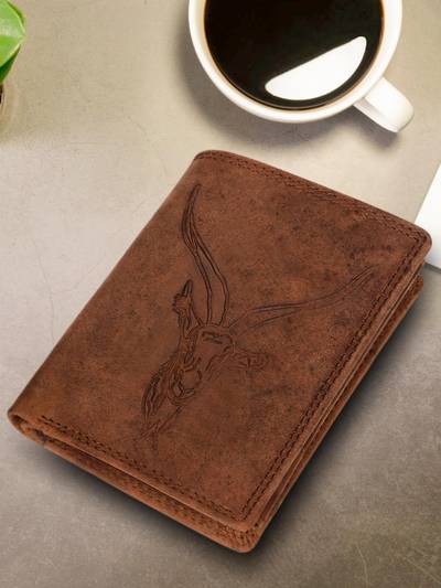 Brown Premium Leather RFID Embossed Pattern Notecase (L)