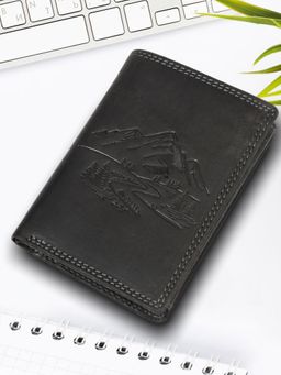 Sassora - Black Premium Leather RFID Embossed Pattern Notecase (L)