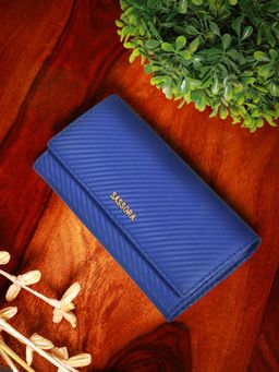 Sassora - Navy Blue Premium Leather Women RFID Magnet Closure Wallet (M)