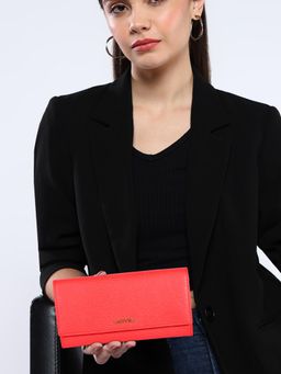 Sassora - Red Premium Leather Women RFID Magnet Closure Wallet (M)