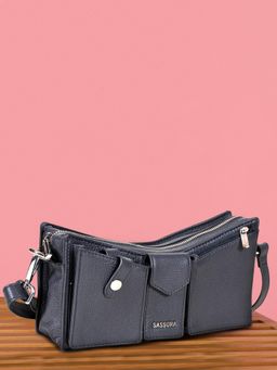 Sassora - Navy Blue Premium Leather Stylish Women Sling Bag (M)