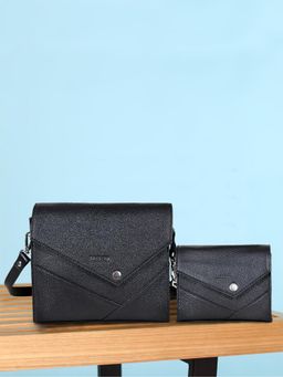 Sassora - Black Premium Leather Women Sling Bag with Pouch (M)