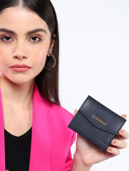 Sassora - Navy Blue Premium Leather Women RFID Snap Closure Wallet (S)