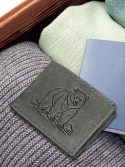 Sassora - Grey Premium Leather Embossed Pattern RFID Wallet (L)