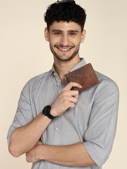 Sassora - Brown Premium Leather Embossed Pattern RFID Wallet (L)