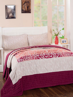 Maspar - Hues Folklore Paisley Glitch Red Quilted Hand 100Gsm Cotton Double Quilt