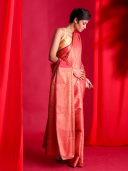 Beatitude - Red Woven Banarasi Saree with Unstitched Blouse
