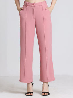 SHAYE - Pink Solid Wide Leg Lycra Pant
