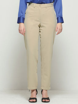 SHAYE - Beige Solid Narrow Leg Lycra Pant