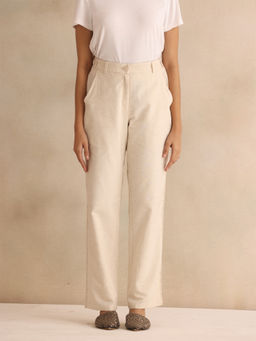 SHAYE - Beige Solid Cotton Pant
