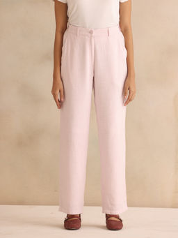 SHAYE - Pink Solid Straight Cotton Pant