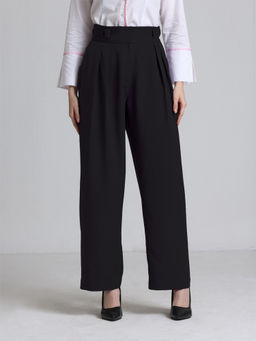 SHAYE - Black Solid Wide Leg Lycra Pant