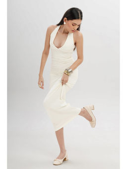 COLOR CAPITAL - White Sleeveless Halter Dress