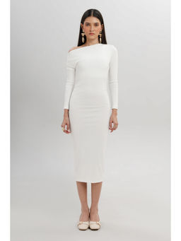 COLOR CAPITAL - White Draped One Shoulder Dress