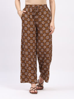 Global Republic - Cotton Printed Straight Fit Pant For (Uniqe-26, Brown)