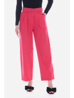 Virgio - Solid Cotton High-Waist Straight Fit Trousers For