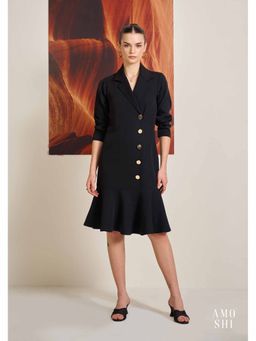 AMOSHI - Black Solid/Plain Bailey Knee Length Dress