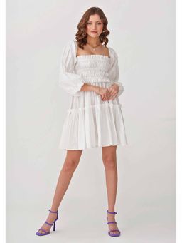 AMOSHI - White Solid/Plain Dita Dress with Detachable Pair Sleeves (Set of 2)