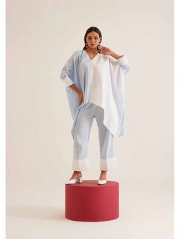 AMOSHI - Blue Colour Block Duo Kaftan with Pant (Set of 2)