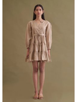 AMOSHI - Beige Solid/Plain Emma Dress with Belt (Set of 2)