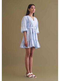 AMOSHI - Blue Solid/Plain Emma Dress with Belt (Set of 2)