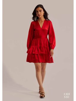 AMOSHI - Red Solid/Plain Emmie Mini Dress with Belt (Set of 2)