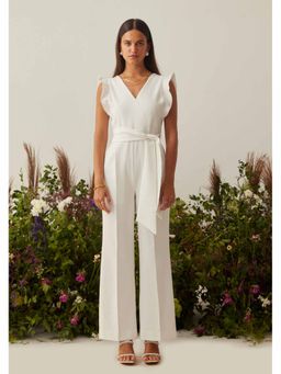 AMOSHI - White Solid/Plain Faith Jumpsuit with Belt (Set of 2)