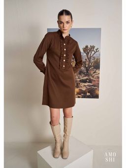 AMOSHI - Brown Solid/Plain Frill Dress