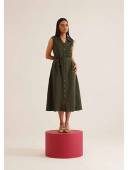 AMOSHI - Olive Solid/Plain Gaia Midi Dress (Set of 2)
