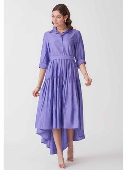 AMOSHI - Purple Pleated Halo Dress with Belt (Set of 2)