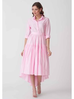 AMOSHI - Pink Pleated Halo Dress with Belt (Set of 2)