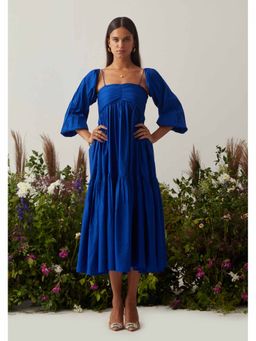 AMOSHI - Blue Pleated Lea Dress with Detachable Sleeves (Set of 2)