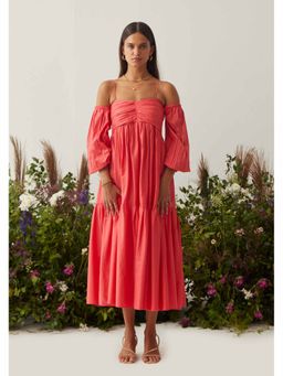 AMOSHI - Coral Pleated Lea Dress with Detachable Sleeves (Set of 2)