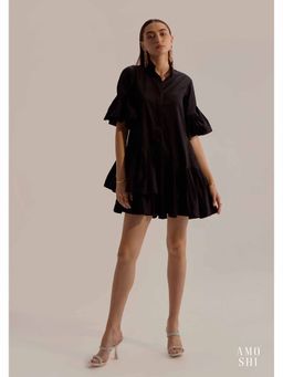 AMOSHI - Black Solid/Plain Marni Mini Dress
