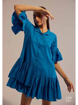 AMOSHI - Blue Solid/Plain Marni Mini Dress