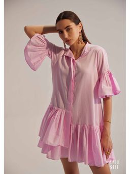 AMOSHI - Pink Solid/Plain Marni Mini Dress