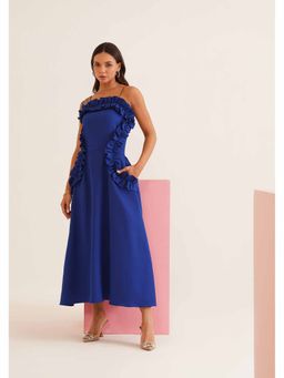 AMOSHI - Blue Solid/Plain Milano Midi Dress