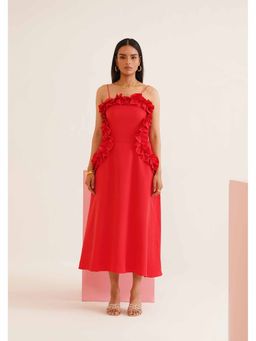 AMOSHI - Red Solid/Plain Milano Midi Dress