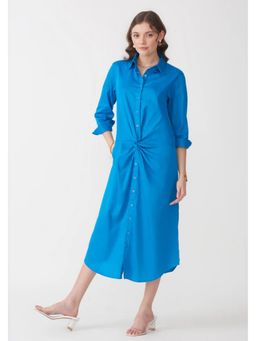 AMOSHI - Blue Solid/Plain Mimi Midi Dress