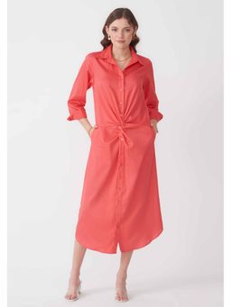 AMOSHI - Coral Solid/Plain Mimi Midi Dress