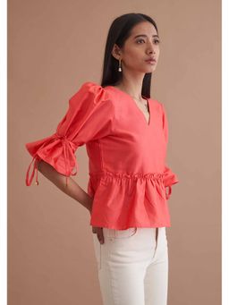 AMOSHI - Red Solid/Plain Pep Top